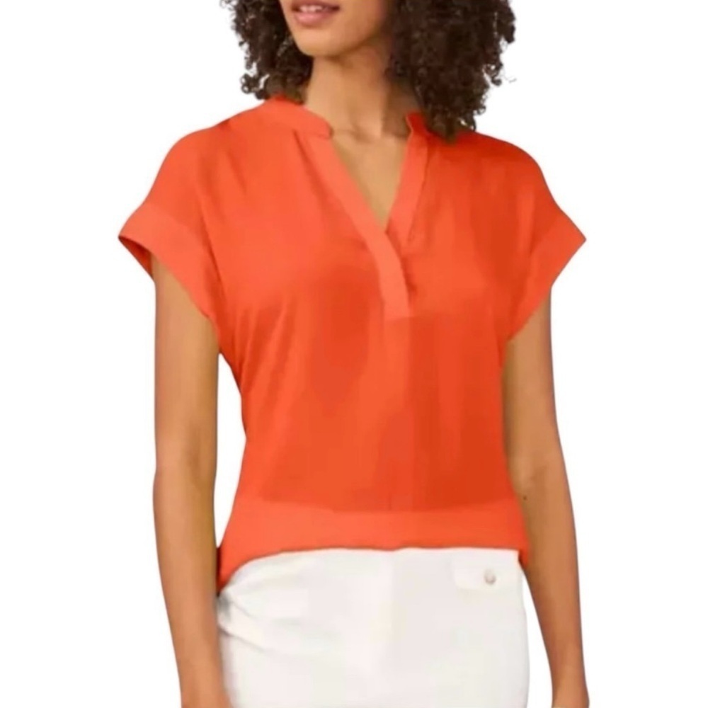 VIBRANT ORANGE BLOUSE BY CYNTHIA STEFFE WITH CAP SLEEVES. SIZE S